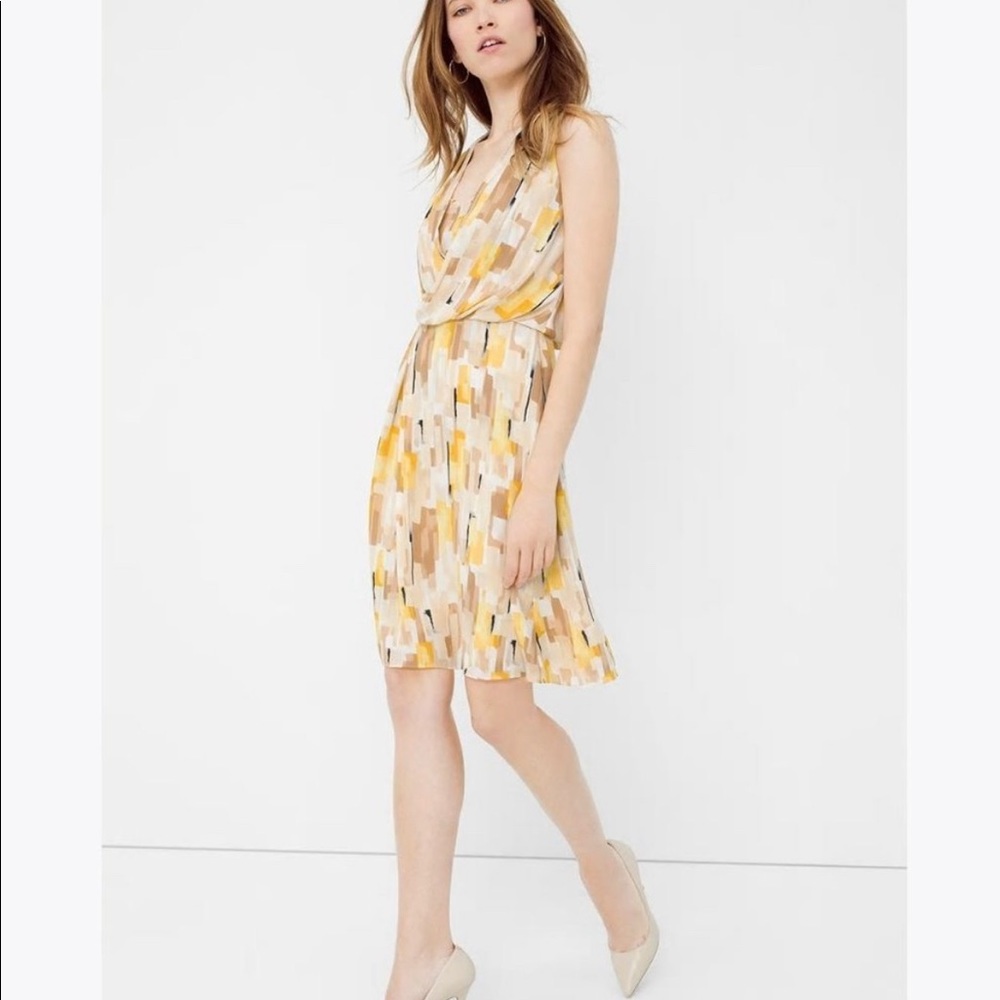 WHBM Yellow Geo Printed Surplice Dress Size 2